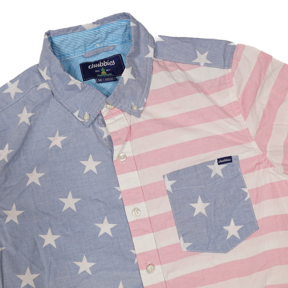 CHUBBIES Men's M American Flag Print Short Sleeve Casual Button‎ Down Shirt USA